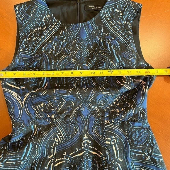 Nanette Lepore Women's Dress Sz 6 Blue Black Sleeveless Lined Fit & Flare Silk - Picture 8 of 10